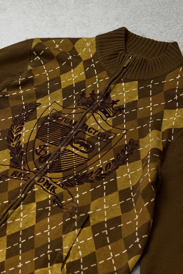 One-Of-A-Kind Ecko Argyle Zip-Through Knit Jumper #1
