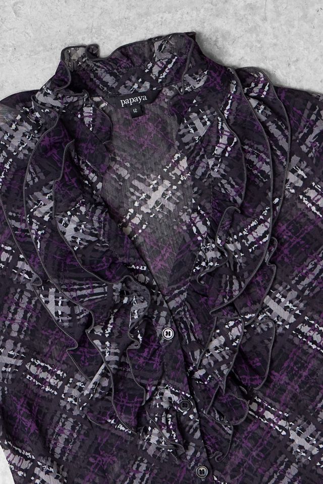 One-Of-A-Kind x Pixie Collective Papaya Plaid Mesh Ruffle Shirt #1