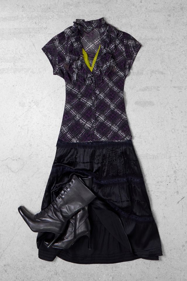 One-Of-A-Kind x Pixie Collective Papaya Plaid Mesh Ruffle Shirt #3