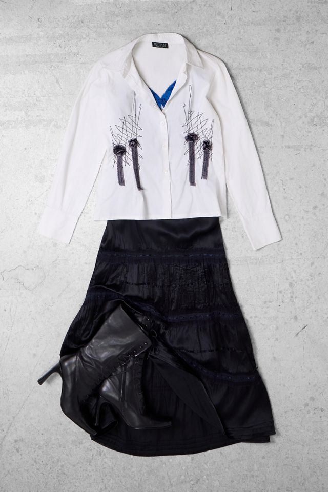 One-Of-A-Kind x Pixie Collective Satin Lace Tiered Midi Skirt #3