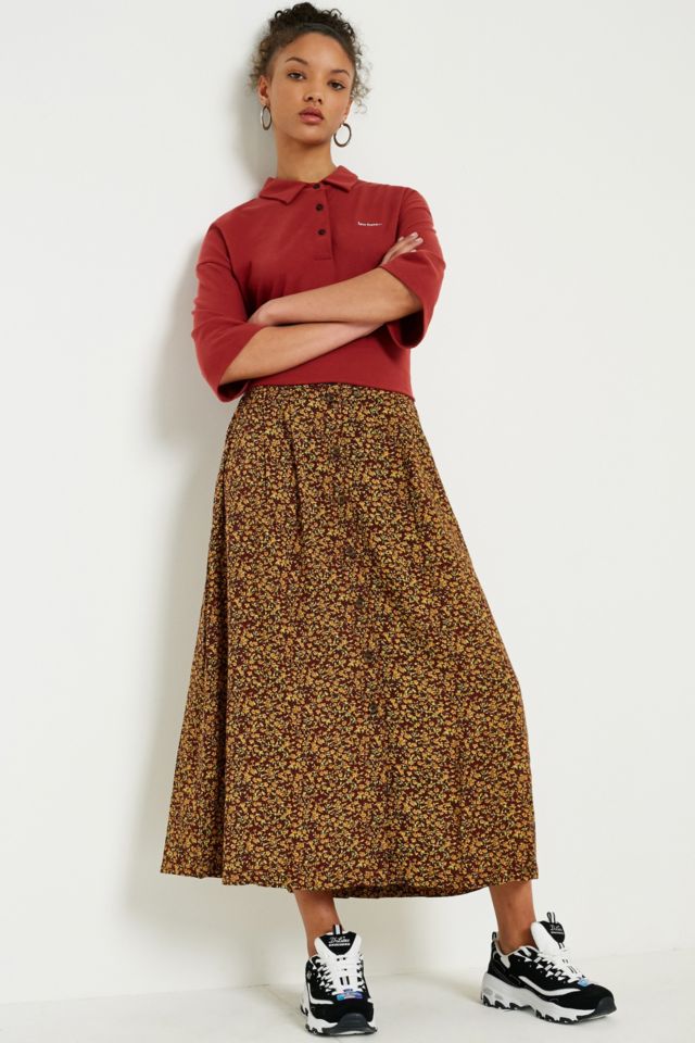 Urban Renewal Vintage Remnants Brown Floral Midi Skirt Urban