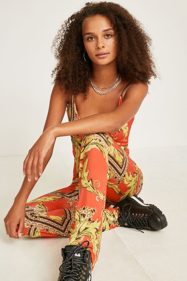 Urban Renewal Remnants Red Scarf Pattern Mega Flare Trousers #2