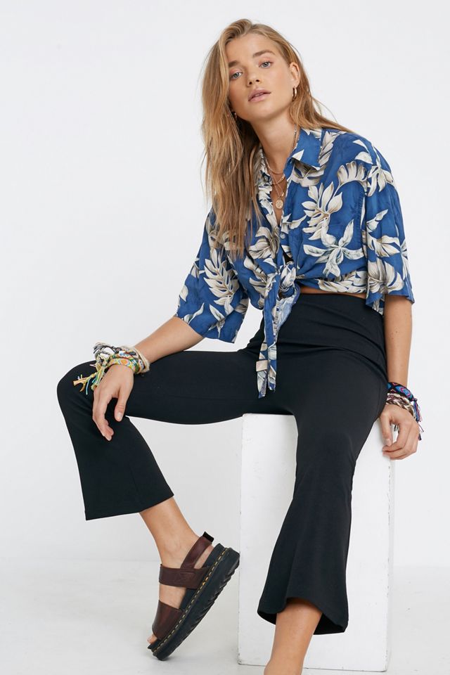 Urban Outfitters Archive Pantaloni Nero Crepe Cropped Kick Flare #2