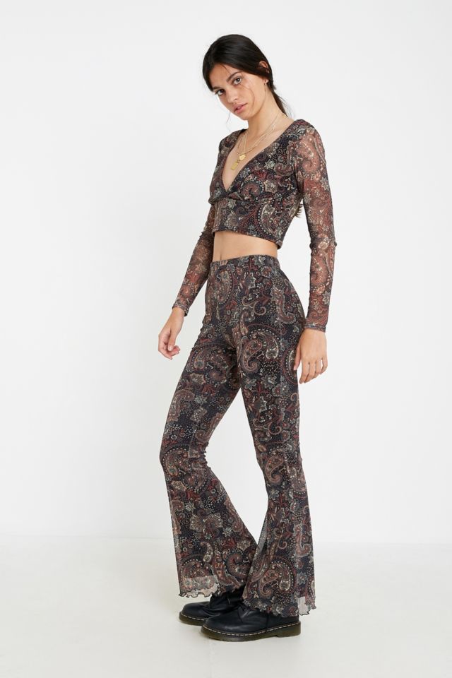 Urban Renewal Made From Remnants Paisley Mesh Flare Trousers