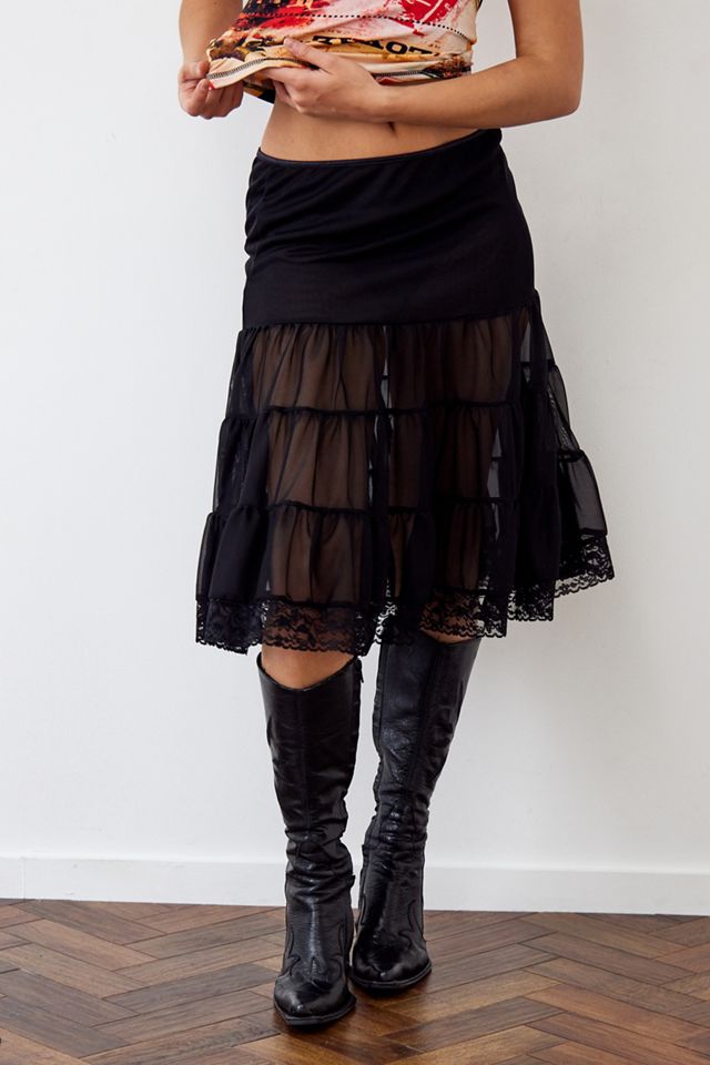 Archive At UO Black Lace Petticoat Midi Skirt  #1