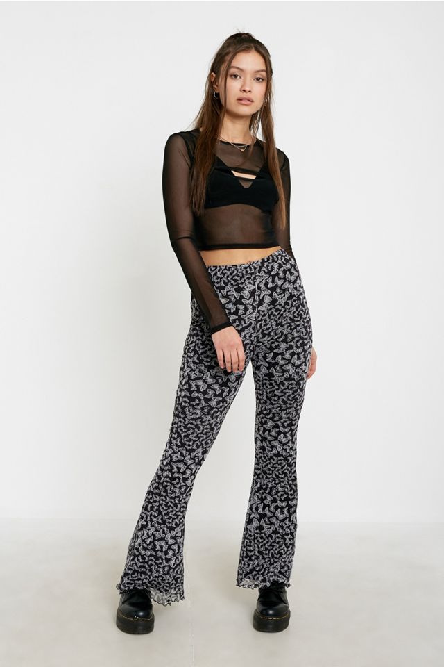 Urban Outfitters Archive Mono Butterfly Mesh Flare Trousers