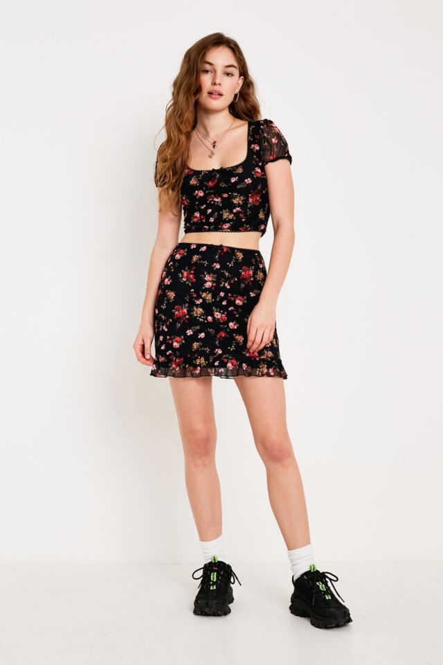 Urban Renewal Made From Remnants Mini Floral Mesh Skirt