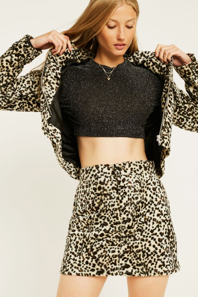 Urban Renewal Vintage Remnants Baby Leopard Print Faux Fur Skirt