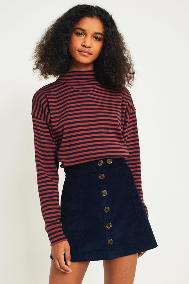 Urban Renewal Vintage Remnants Navy Corduroy Button-Through Skirt ...