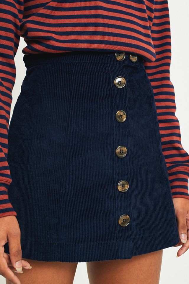 Urban Renewal Vintage Remnants Navy Corduroy Button-Through Skirt #2
