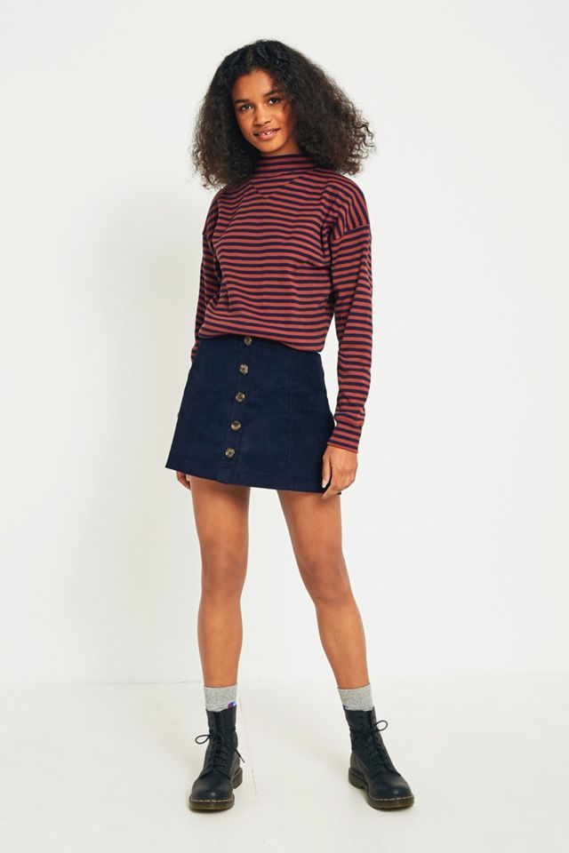 Urban Renewal Vintage Remnants Navy Corduroy Button-Through Skirt #5