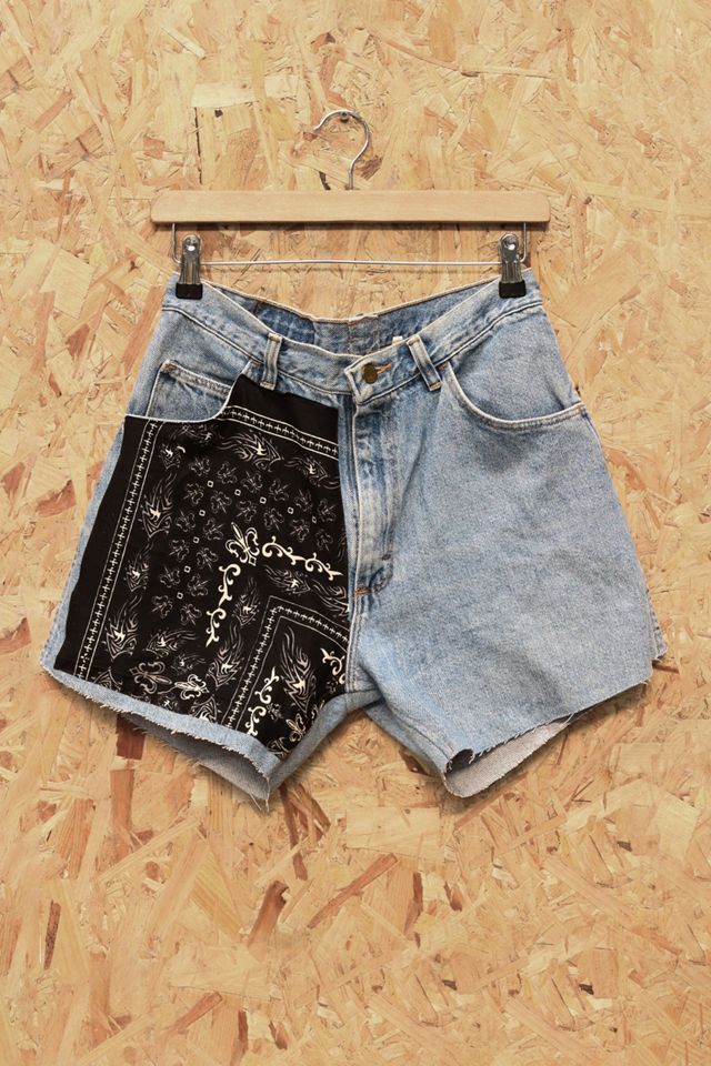 Urban Renewal Remade From Vintage Bandana Patch Light Wash Denim Shorts #1