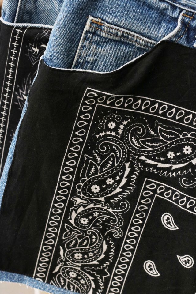 Urban Renewal Remade From Vintage Bandana Patch Light Wash Denim Shorts #3