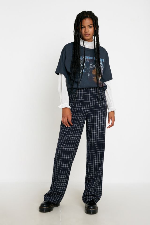 Urban Outfitters Archive Navy Grid Checked Puddle Trousers | Urban ...