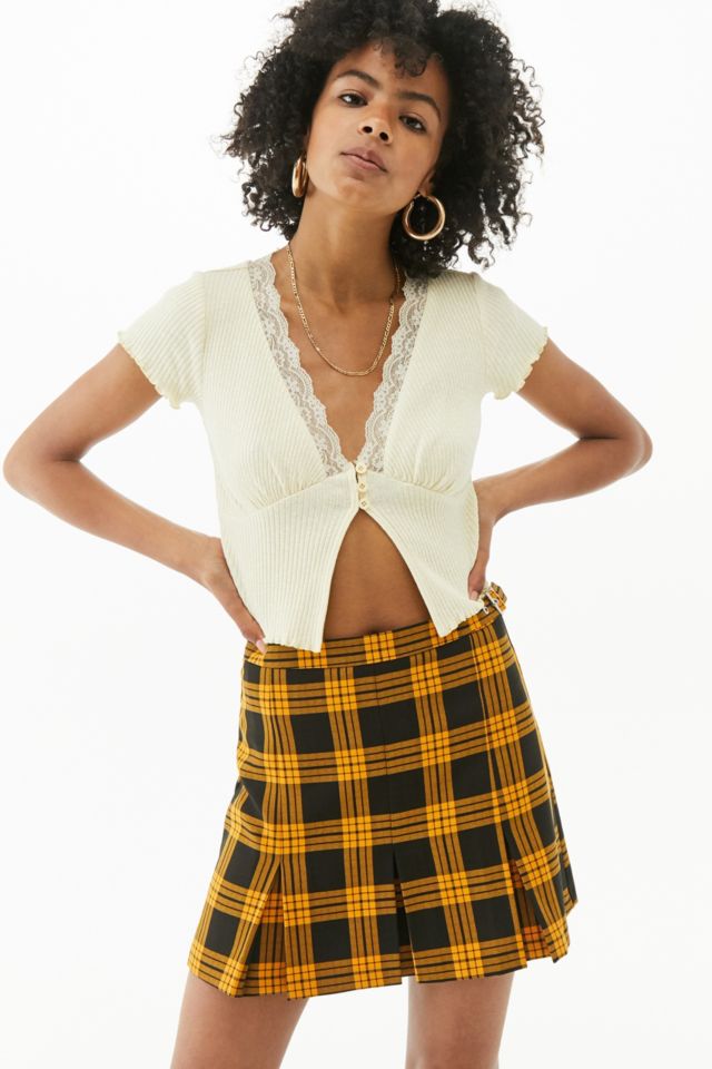 Urban Outfitters Archive Black and Orange Checked Pleated Flowy Skirt