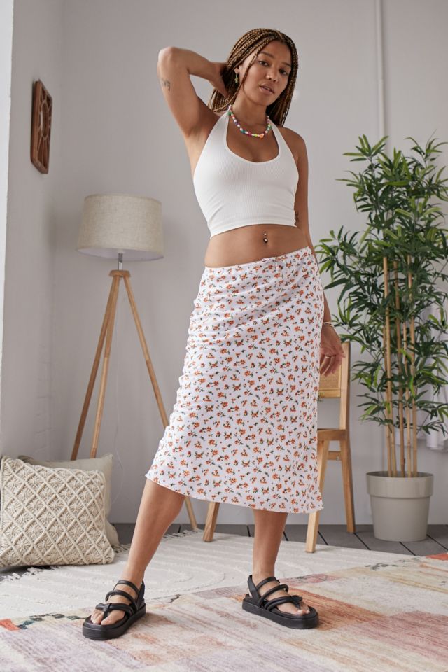 Urban Outfitters Archive White Yellow Floral Ashley Midi Skirt