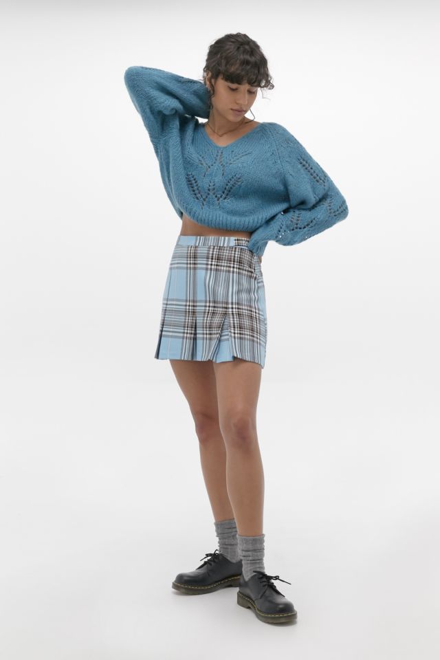 Urban Outfitters Archive Flo Blue Checked Pleated Skirt