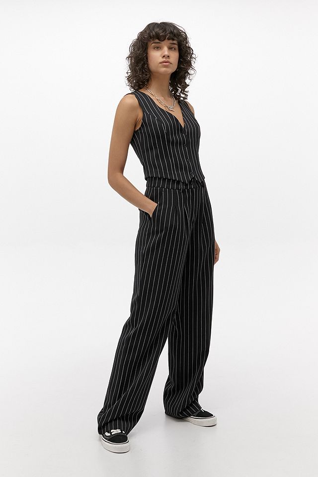 Urban Outfitters Archive Black Pinstripe Puddle Trousers | Urban ...