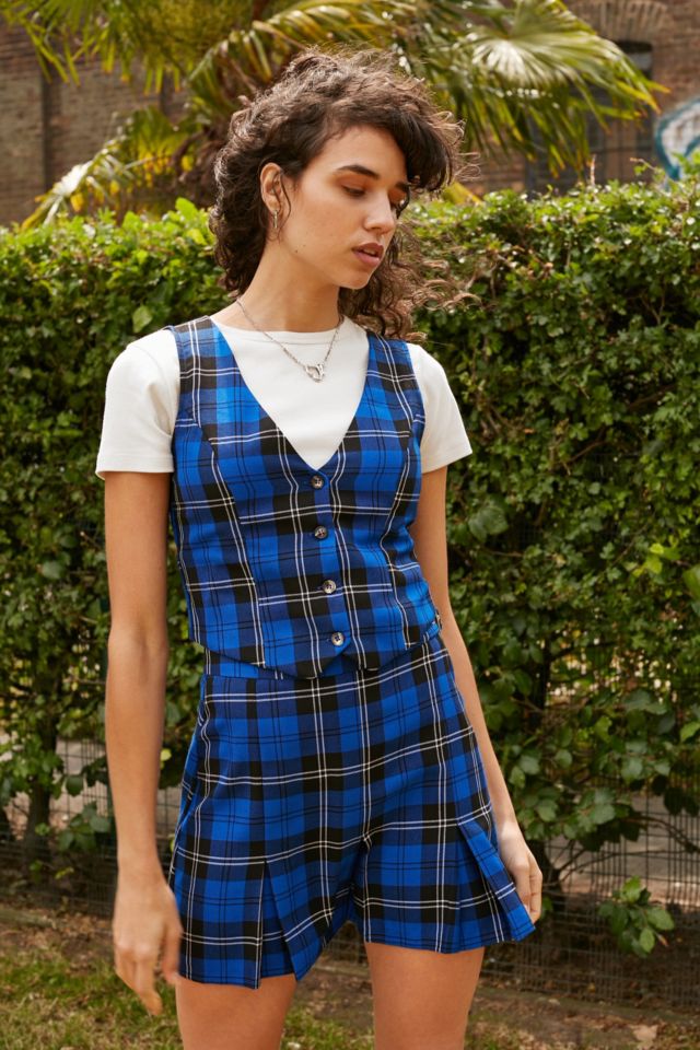 Urban Outfitters Archive Blue Tartan Plaid Pleated Mini Skirt