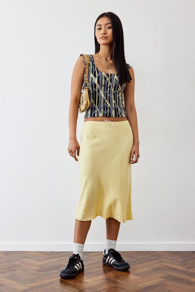 Archive At UO Yellow Linen Mary-Kate Midi Skirt Urban Outfitters UK