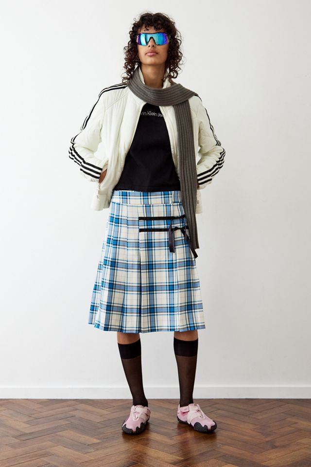 Archive At UO Blue Check Ribbon Wrap Midi Skirt #1