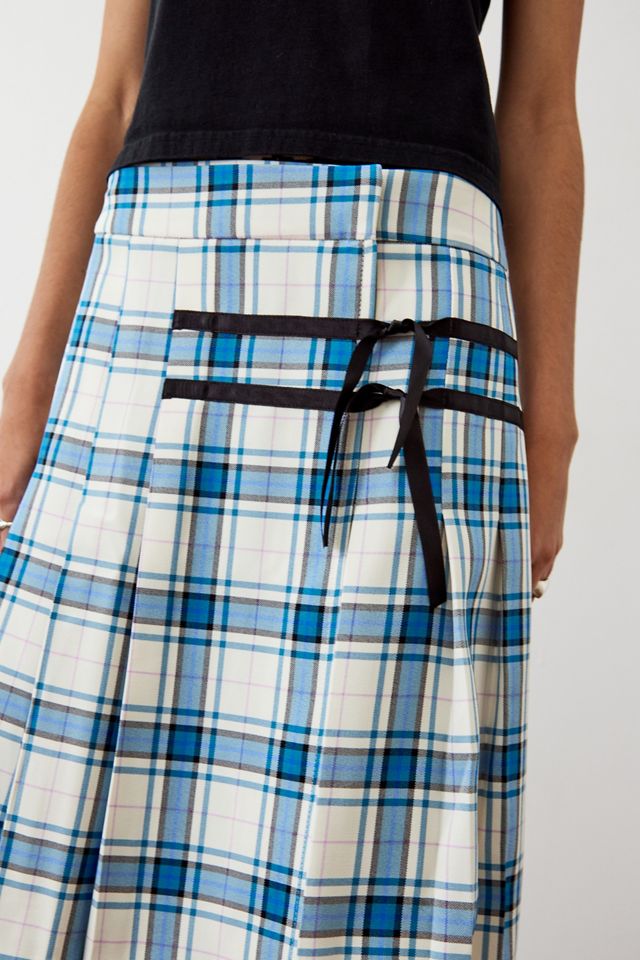 Archive At UO Blue Check Ribbon Wrap Midi Skirt #3