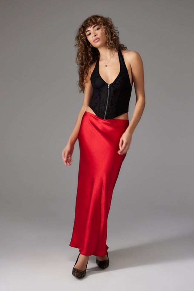 Archive At UO Red Satin Lizzie Maxi Skirt