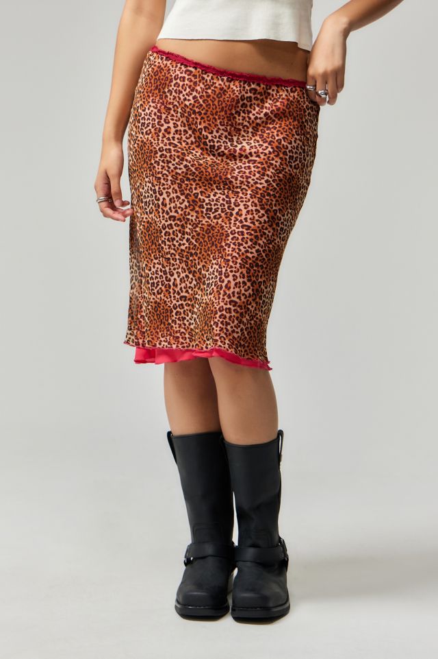 Leopard print chiffon midi skirt hotsell