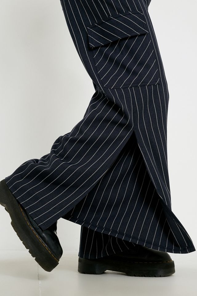 Urban Outfitters Archive Navy Pinstripe Cargo Flare Pantalones #3