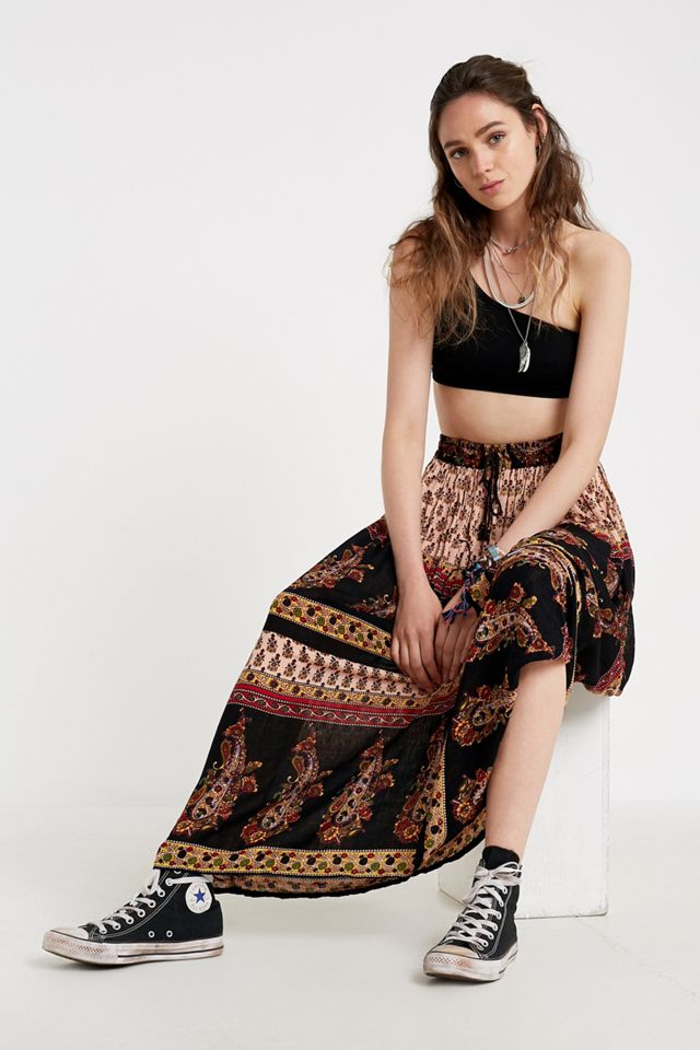 Urban Renewal Salvaged Deadstock Geo Print Crinkle Maxi Skirt #1
