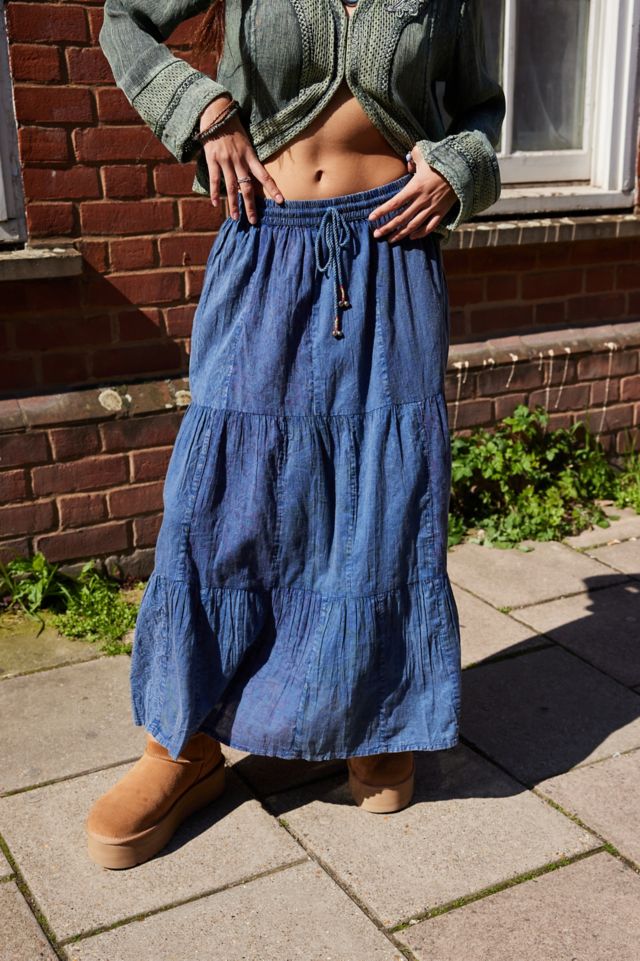 Maxi denim patchwork outlet skirt