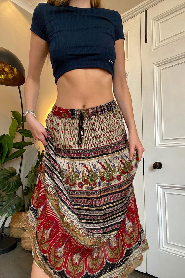 Urban Outfitters Archive Red Boho Print Midi Skirt #1