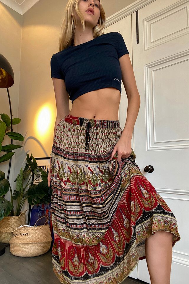 Urban Outfitters Archive Red Boho Print Midi Skirt #3