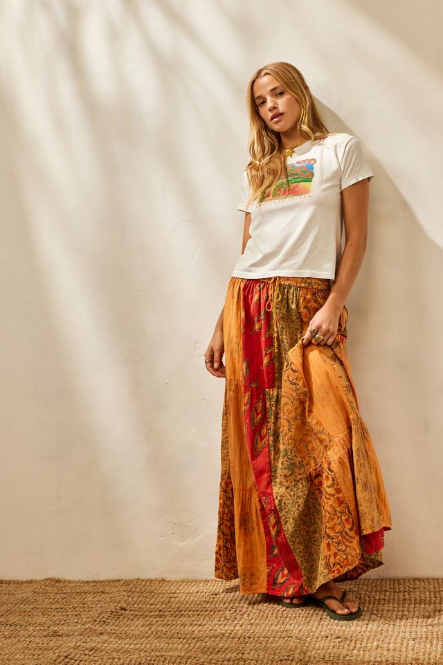 Archive At UO Orange Overdyed Patchwork Maxi Skirt