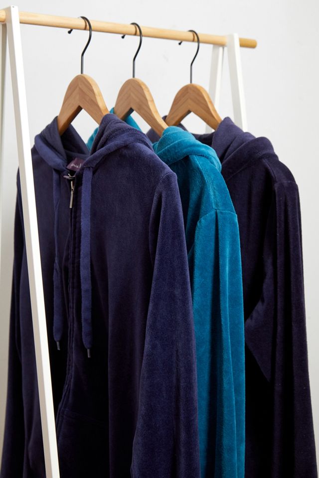 Urban Renewal Vintage – Kapuzenjacke aus Velours in Blau mit Reißverschluss 
