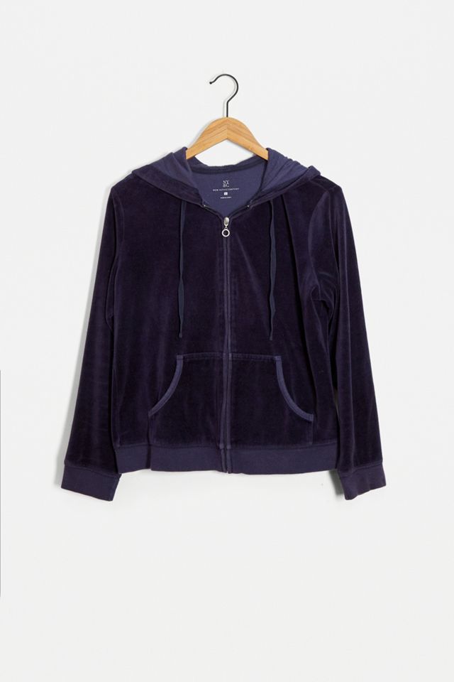 Urban Renewal Vintage – Kapuzenjacke aus Velours in Blau mit Reißverschluss  #1
