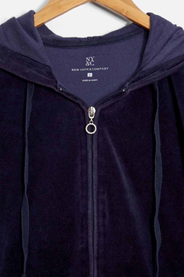 Urban Renewal Vintage – Kapuzenjacke aus Velours in Blau mit Reißverschluss  #2