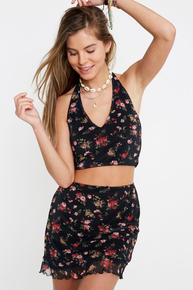 Urban Outfitters Archive Floral Mesh Halter Top | Urban Outfitters UK