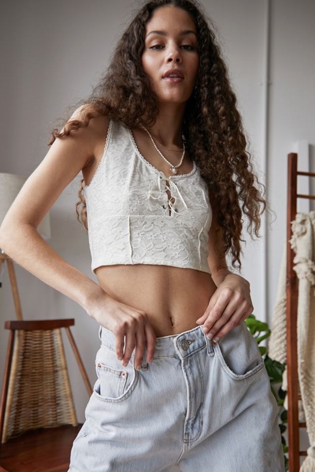 Urban Outfitters Archive Off White Lace Eyelet Corset Top #2