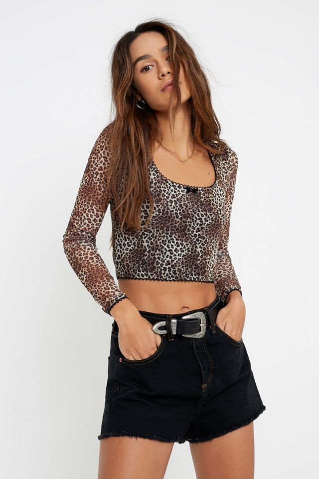 Urban Outfitters Archive Leopard Square Neck Long-Sleeve Top 