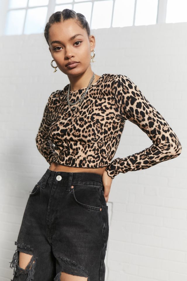 Long sleeve deals leopard print top