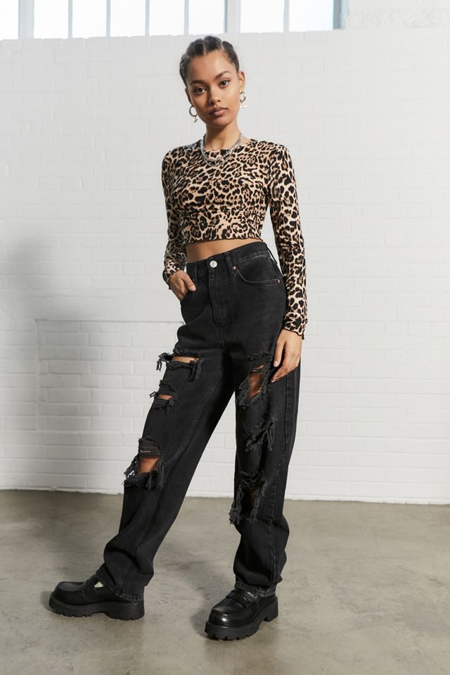 Urban Renewal Made From Remnants Long Sleeve Leopard Top #1