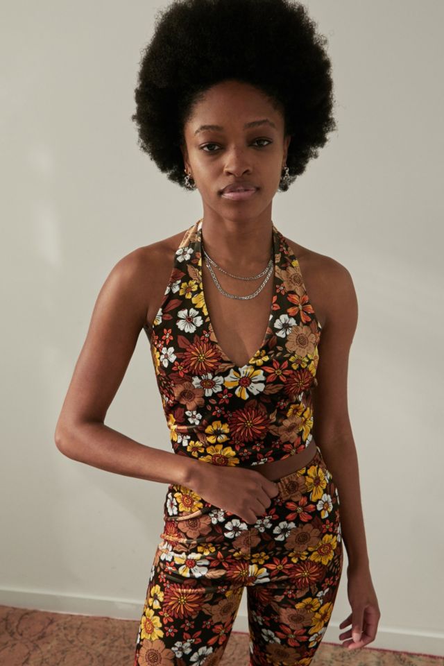 Urban Outfitters Archive 70s Floral Velvet Halter Top | Urban Outfitters UK