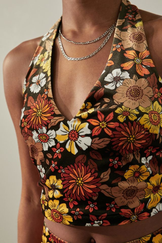 Urban Outfitters Archive 70s Floral Velvet Halter Top | Urban Outfitters UK