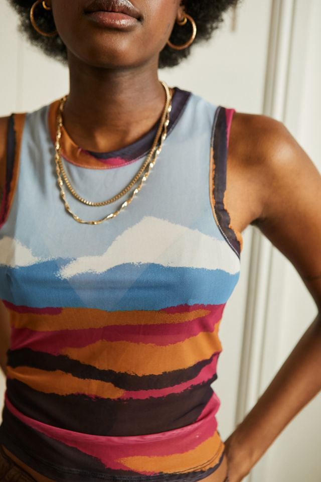 Urban Outfitters Archive Pink Mountains Landscape Mesh Tank Top #1