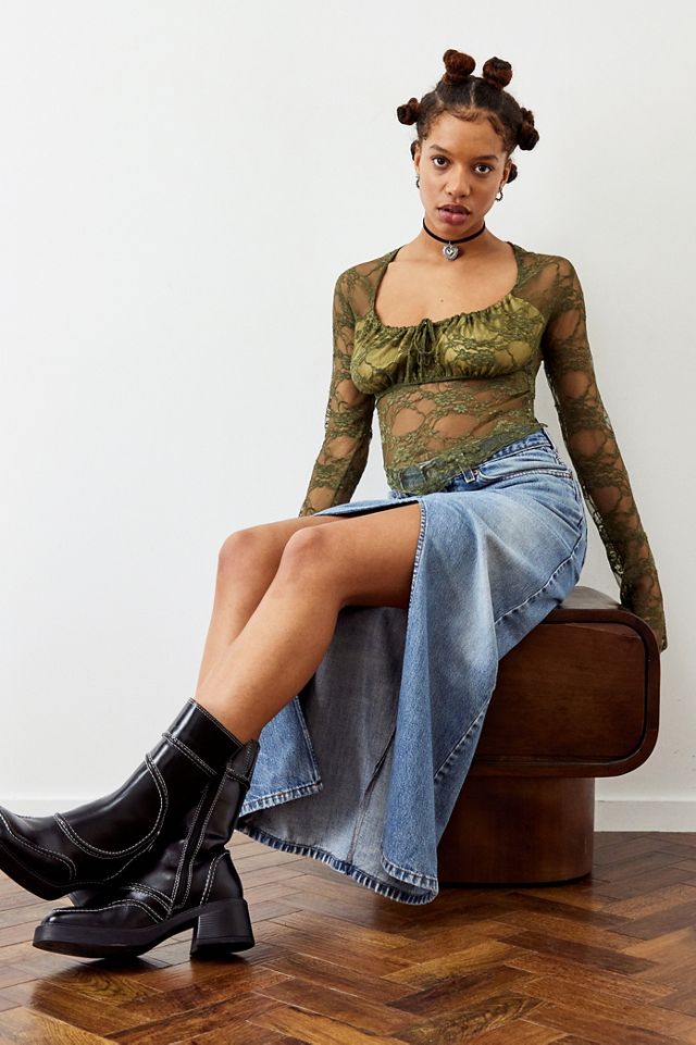 Archive At UO Khaki Ashley Sheer Lace Hanky Hem Top #2