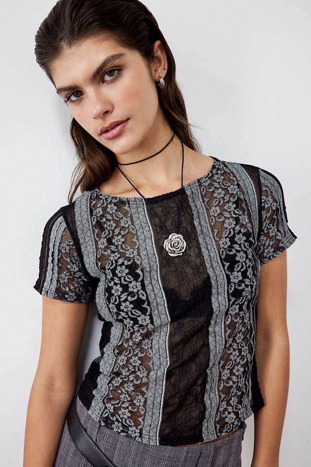 Urban Outfitters Archive Black Lace Scoop Top