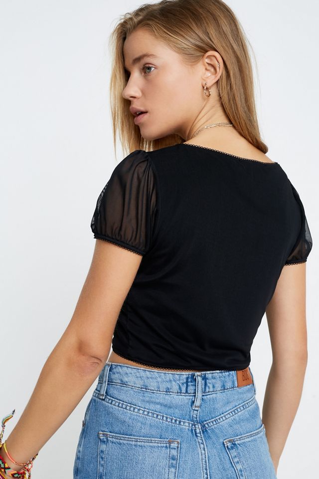 Urban Outfitters Archive Black Mesh Square Neck Crop Top #3