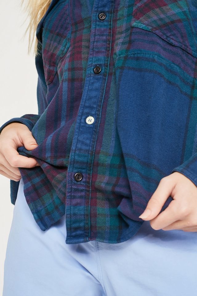 Urban Renewal Vintage Customised Checked Overdyed Navy Flannel Shirt #4