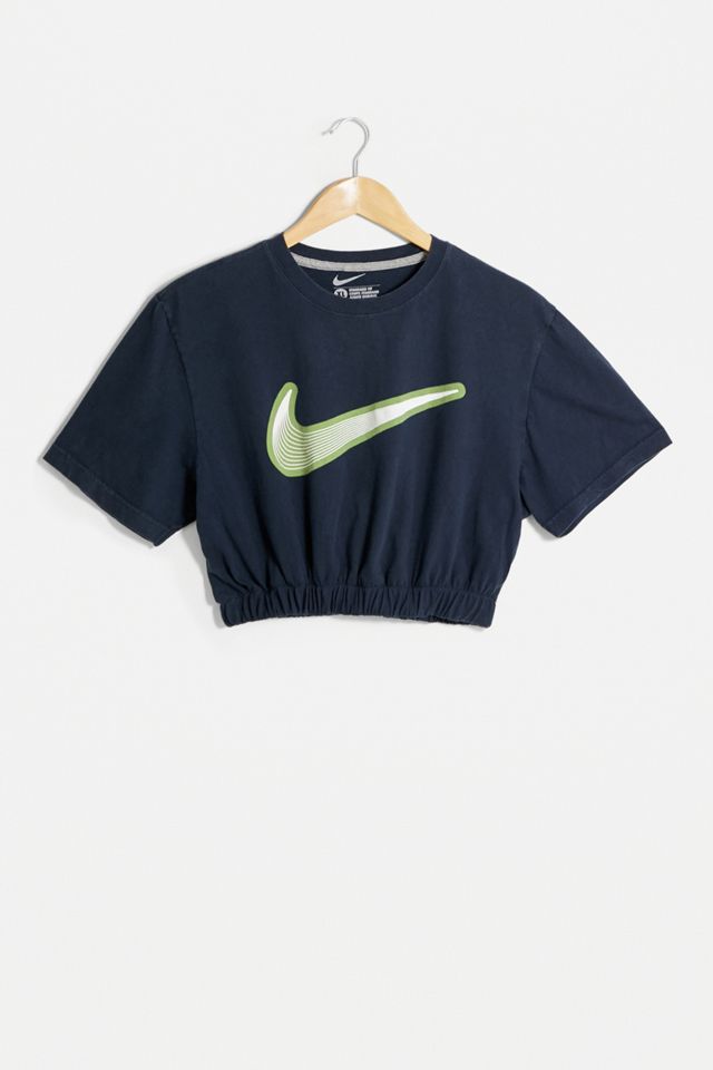 Urban Renewal Remade From Vintage – T-Shirt „Spell Out“ in Marineblau mit Ballonsaum #2